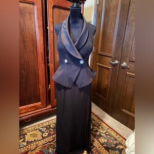 Black Satin-Lapel Halter 2 piece Evening Gown